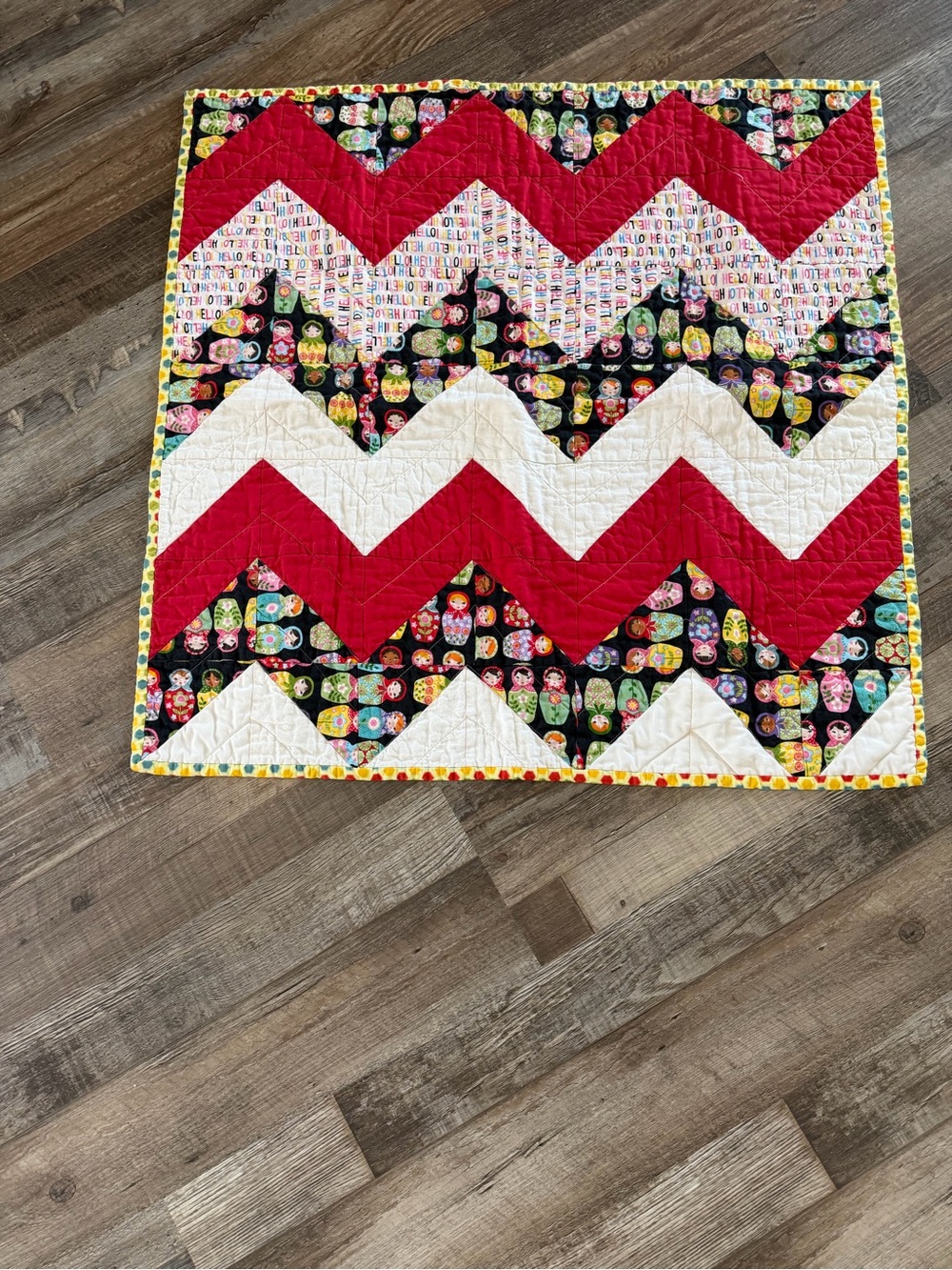 Handmade Red Chevron Accent Quilt